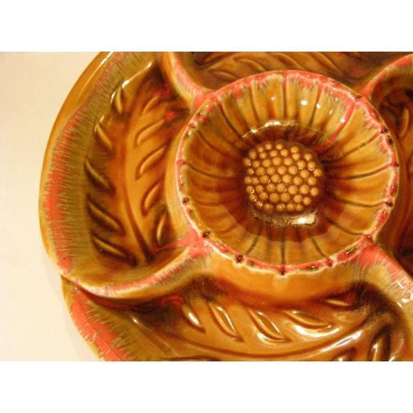 Vintage Serving Platter, Hand Painted 5-Section Serving Dish, Retro Snack Tray - Picture 3 of 5